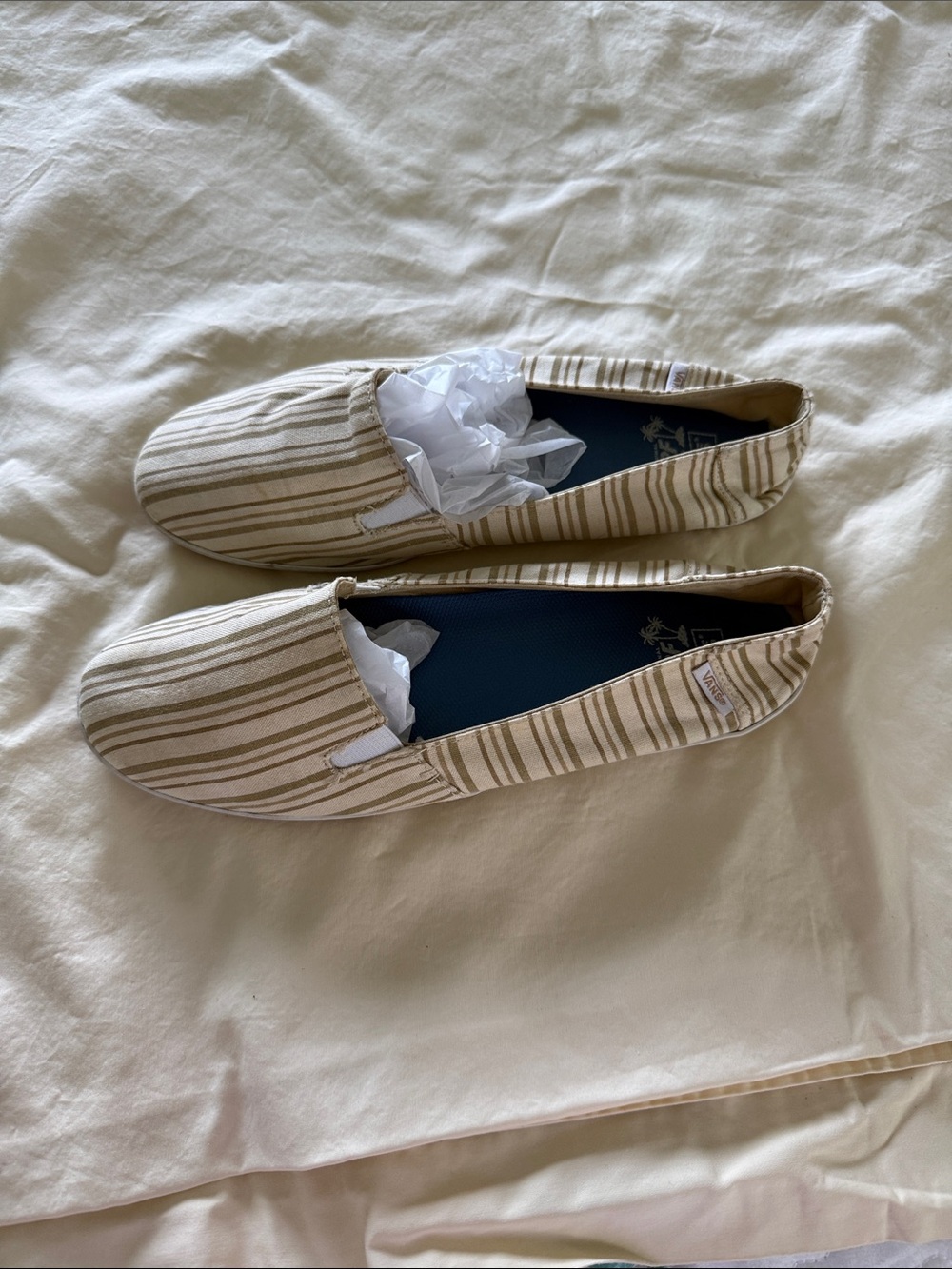 Vans Striped Slip-On in Beige and Blue Insole